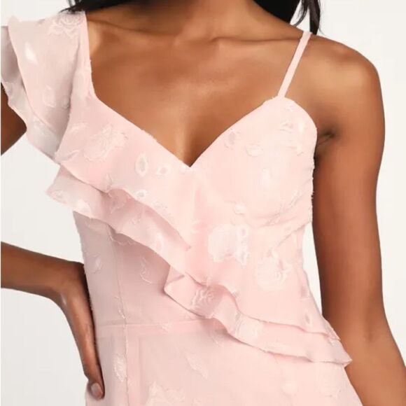 Forever Blush Pink Floral Jacquard Ruffled Maxi Dress - Picture 5 of 5